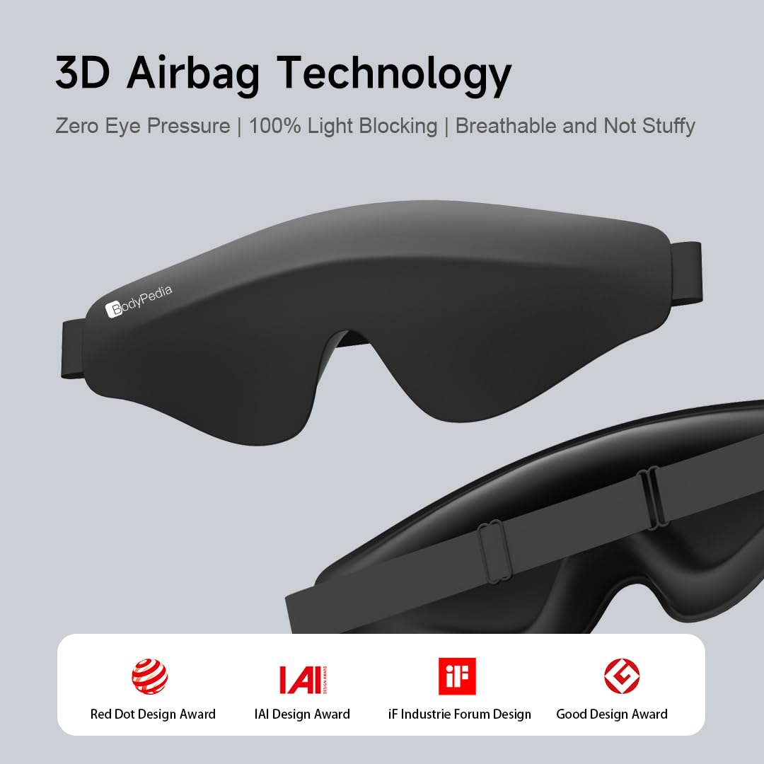 Bodypedia Sleep Eye Mask for Men Women - Complete Light Blocking 3D Sleeping Mask, Relaxing Zero Eye Pressure Night Blindfold, Soft Breathable Eye Cover for Side Sleeper, Black