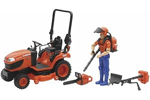 New-Ray 1/18 Kubota BX2670 Lawn Tractor with Figure & Accessories: Lifelike Toy...