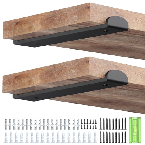 Image of WELDUN 6 Pack Metal Scaffold Board Shelf Brackets 22.5 cm, Heavy Duty Wall Mounted Angle Shelving Brackets with Lips, for Industrial, Rustic, Modern Decor, Black