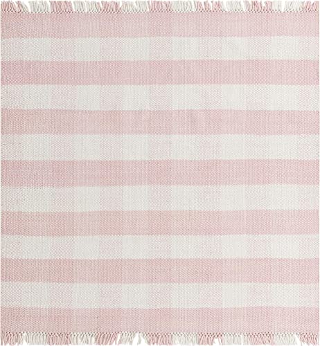 Unique Loom Eco Plaid Indoor Outdoor Washable Collection Area Rug - Balmoral (7' 10" Square, Pink/Ivory)