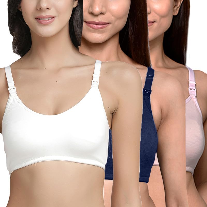 Image of Inner Sense Organic Cotton Bamboo Nursing Bra for Women I Non Padded Feeding Bra with Keyhole Back Design I Wire Free Maternity Innerwear with Full Coverage