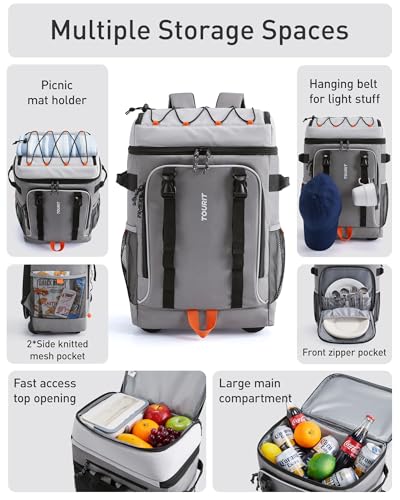 TOURIT 50-Can Rolling Backpack, Double Deck & Dual-Bar Handle Travel Soft Cooler Bag with Wheels, 30L Space Beach Cooler Size 18"(15"+3")×13"×11" - Image 7