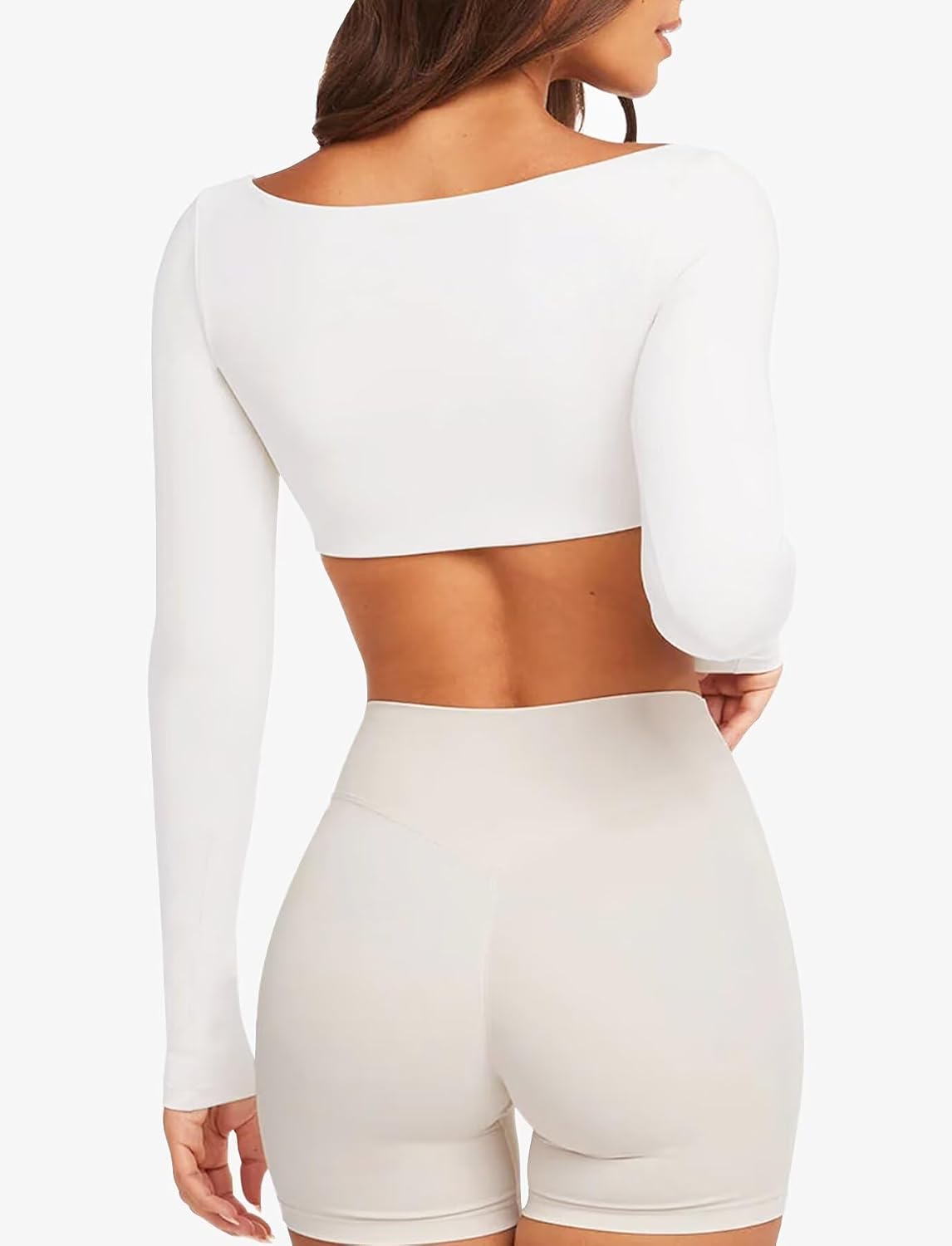TZLDN Long Sleeve Workout Tops for Women Crop Tops with Built in Bra Padded Square Neck Yoga Athletic Gym Shirts Low Impact