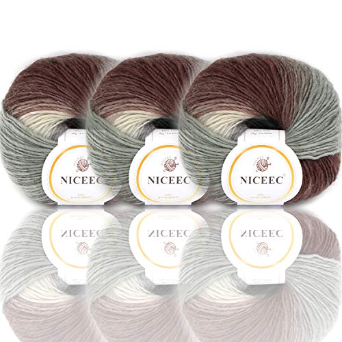 Image of NICEEC 3 Skeins 100% Wool Rainbow Yarn Single Ply Yarn Soft Gradient Colorful Yarn Self-Striping Crochet Yarn for Knitting-25#