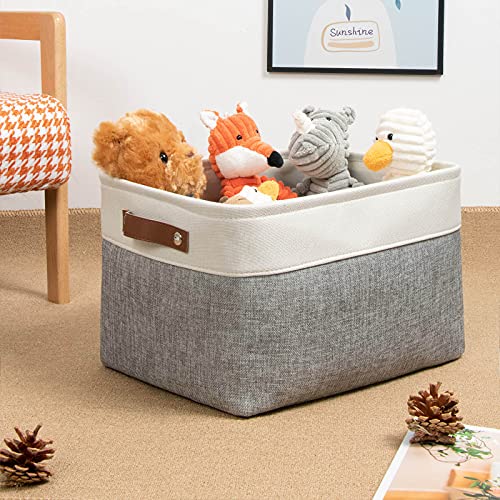Image of DULLEMELO Storage Basket for Organizing, Fabric Basket for Shelves, Empty Gift Basket for Baby(White&Gray,Medium-15 inchx11 inchx9.5 inch)