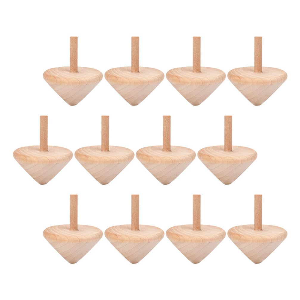 BESPORTBLE 12Pcs Wooden Gyro Toys, Children DIY Painting Rotating Tops, Beige, 2.16 x 1.77 Inches