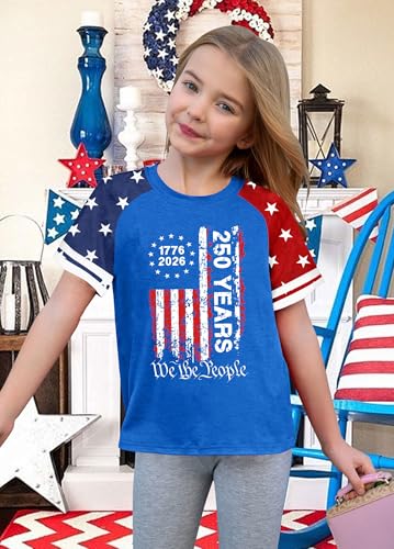 Image of CAZYCHILD Girls 4th of July USA Shirt American Flag Patriotic T-Shirt Independence Day Outfit for Kids 5-14Years