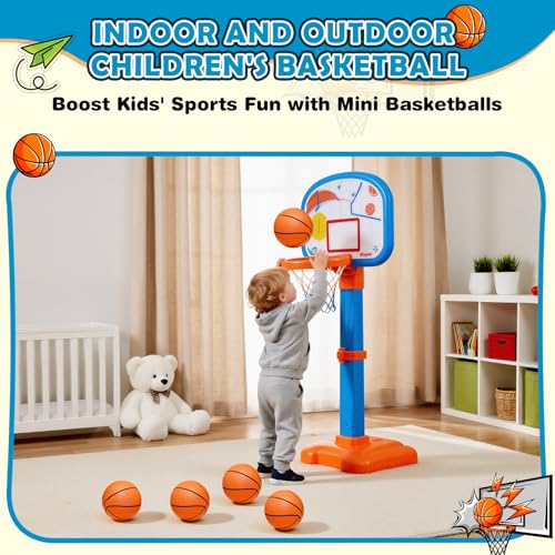 Image of Iyoyo Mini Basketball Set - 5 Pack 6 inch Small Balls with Pump, Over The Door Mini Hoop Replacements, Toy for Toddlers, Kids, Teenagers, Pool, Indoors, Outdoors