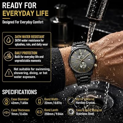 Stylish Stainless Steel Chronograph Watches for Men with a Hefty, Solid-Build Feel Waterproof Quartz Mens Watches with Auto Date & Second Subdials, Refined Gifts for Men, Boyfriend, Husband, Dad