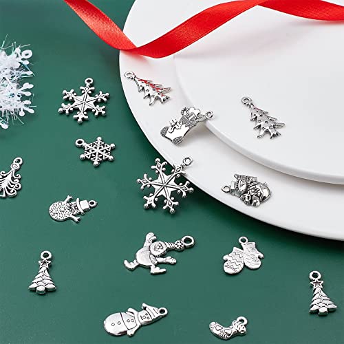 SUNNYCLUE 1 Box 120Pcs 12 Style Christmas Tibetan Style Charms Winter Theme Snowflake Pendants Antique Silver Snowman Pendants Metal Alloy Christmas tree Beads Bulk for Jewelry Making Charm DIY Craft - Image 4