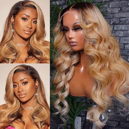 Honey Blonde Wig Human Hair,Body Wave 13x6 Lace...