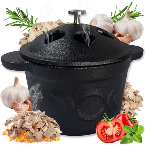 BOLVOUD Cast Iron Smoker Roaster & Garlic Roaster Baker, Pre-Seasoned Dutch Oven, Gourmet...