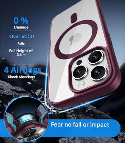 Image of DIZORO iPhone 15 Pro Max Case,Compatible with MagSafe, Non Yellow Military-Grade Drop Protection & Hard PC Back Cover Slim Transparent Anti-Scratch Shockproof Phone Case - Wine Red