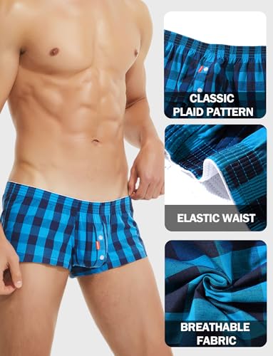 SEAUR Men's Sexy Low Rise Boxer Shorts Cotton Plaid Stripe Underwear Pouch Trunks Briefs Comfortable Pajamas Lounge Bottom3