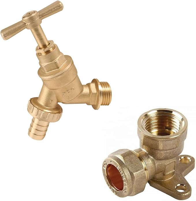 Brass Garden Tap Set 1/2-inch BSP with Wallplate Elbow and Hose Union Bib Tap