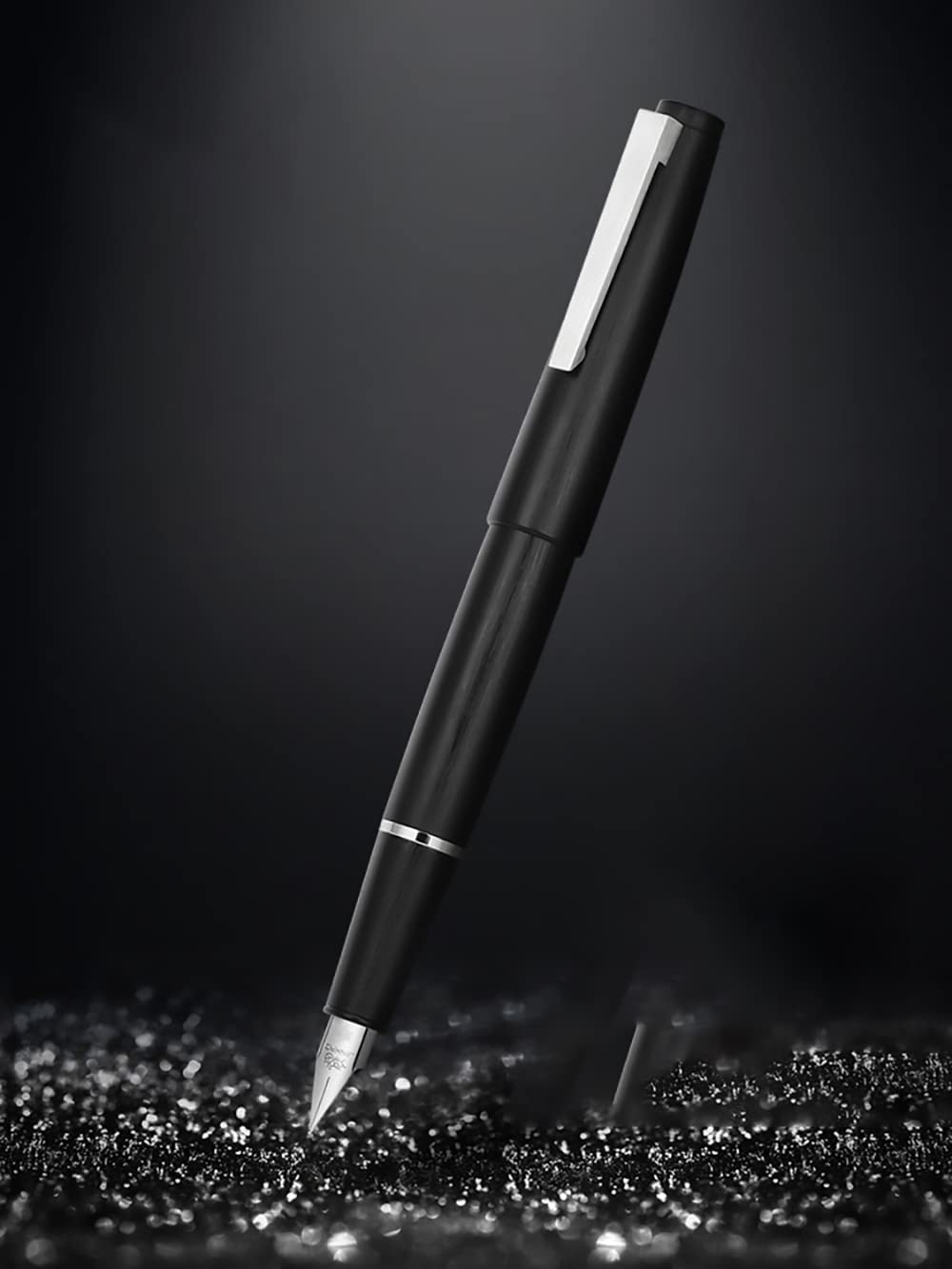 Jinhao 80 Black Fiber Brushed Fountain Pen, Iridium Fine Nib with Converter and Small Pen Bag Set (Silver Clip) - Image 2