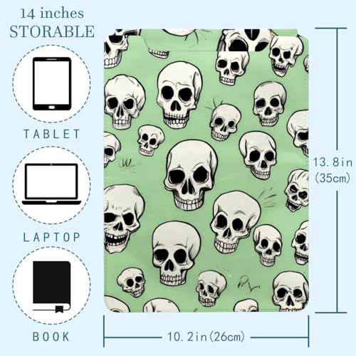 Funda para portátil de 35.1 x 25.9 cm con protección acolchada y calaveras verdes 4