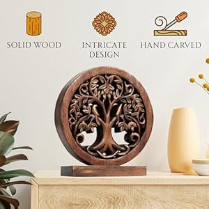 Decozen handcrafted solid wood tree of life sculpture valentines day gift for her and him great for mantel fireplace home and foyer decor  urban country home decor