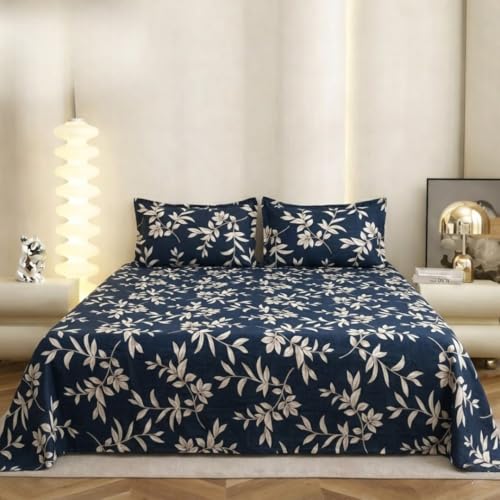 Image of Dream Living Printed Floral Double Bedsheet with 2 Pillow Covers |120 GSM | 220x240 Cm | Blue