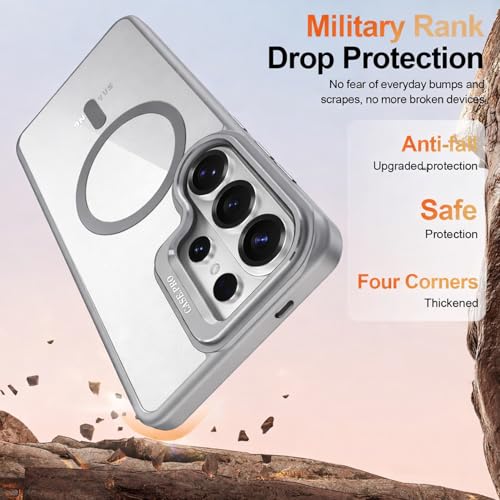 Image of VONZEE Compatible for Samsung S26 Ultra 5G Case, Compatible with MagSafe, Military-Grade Protective Case, Built-in Stash Stand Phone Case, Scratch-Resistant Back Cover, Classic Series|Clear Grey