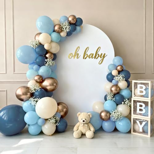 Image of Bezente Dusty Blue Gold Party Latex Balloons Kit 60pcs 12-in with 1 ribbon