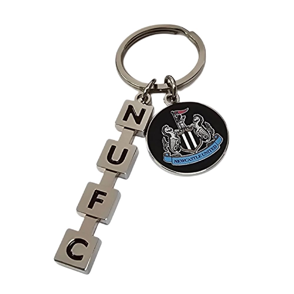 Newcastle United Unisex Silver And Black Official Compatible Letter Keyring With Club Crest Charm