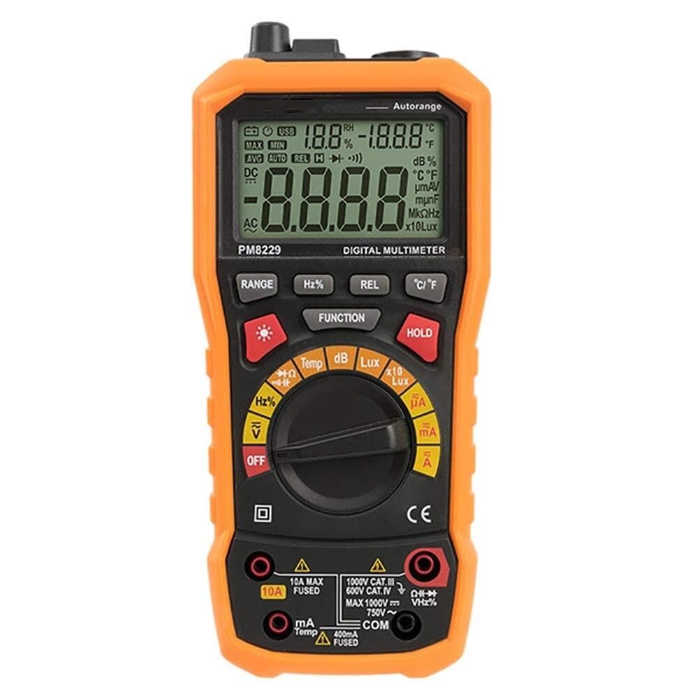Multimetr Cyfrowy 5 w 1 PM8229, Woltomierz z automatycznym zakresem, Tester poziomu dźwięku częstotliwości temperatury i wilgotności
