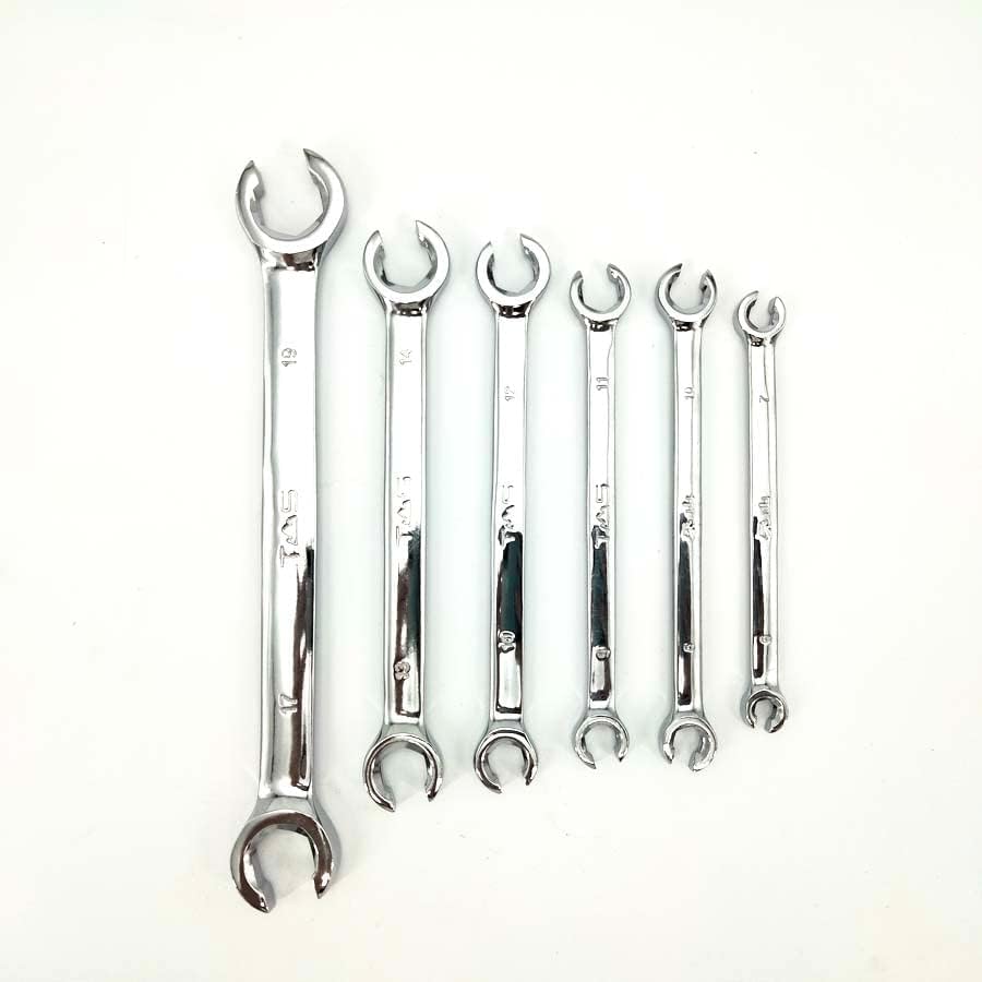 6 PCS 6 Point 6mm - 19mm Metric Flared Nut Spanner Wrench Set Chrome Vanadium Steel