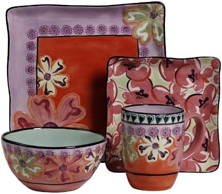 Hearts and Flowers 4 Piece Square Place Setting