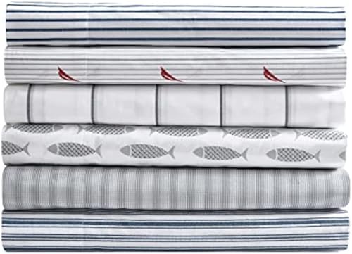 Miniatura 9 de Nautica Juego de sábanas King juego de ropa de cama de percal de algodón vigorizante y fresco ligero y transpirable Coleridge Stripe azul King