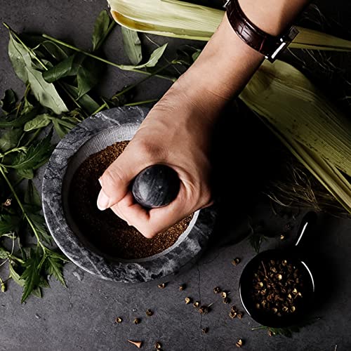 Mortero y pilón granito natural pulido con base dorada para moler especias 6