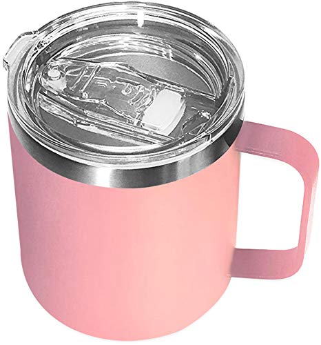 Stainless Steel Insulated Coffee Mug Tumbler with Handle 14oz Double Wall Vacuum Travel Tumbler Cup with Sliding Lid Pink