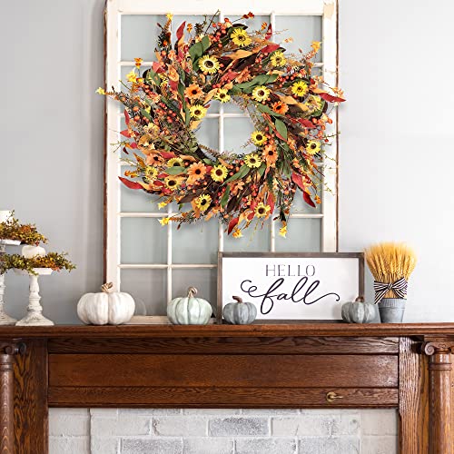 Sggvecsy Fall Wreath 22’’ Harvest Wreath Autumn Front Door Wreath With Daisies Leaves Red Berries For Front Door Outside Indoor Wall Window Thanksgiving & Fall & Autumn Decor #TOP3