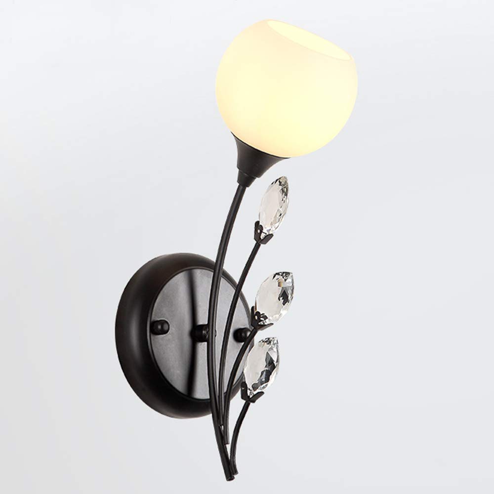 Wandleuchte Nordic Postmodern Wandlampe Eisen Wandlicht Schwarz lampe schlafzimmer Wandleuchten Weiß Glaslampenschirm Wandbeleuchtung Kristall 1 flamme G9*1 Wohnzimmer