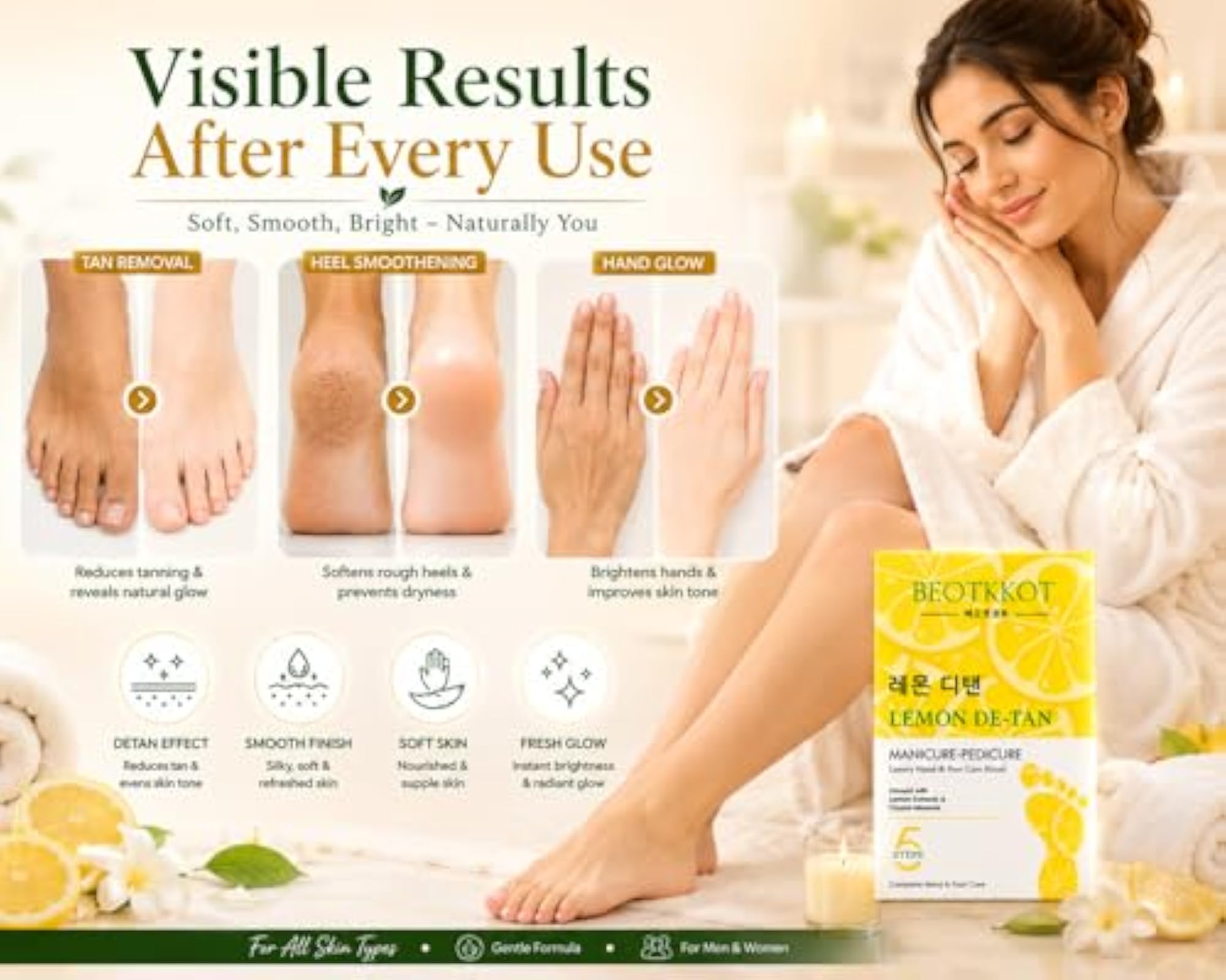 Lemon De-Tan Manicure Pedicure Kit for Women & Men, 6 Steps