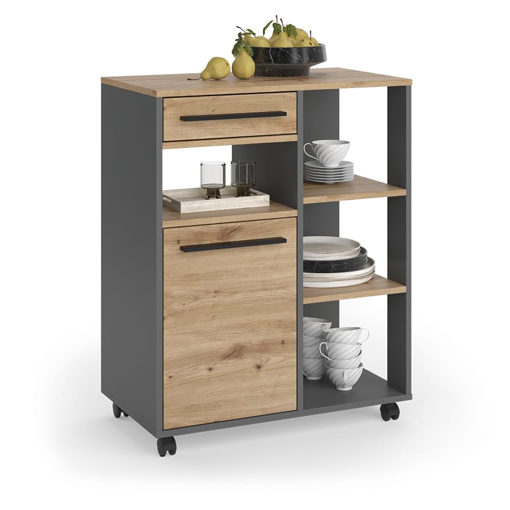 Vicco Buffet da cucina Pure, Rovere artigianale/Antracite, 72.2 x 90.8 cm | con ripiani regolabili in altezza per un utilizzo flessibile
