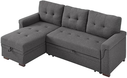 Miniatura 3 de BOWERY HILL Sofá cama reversible/seccional de lino gris acero con almacenamiento para espacio pequeño Gris,Beige,Negro
