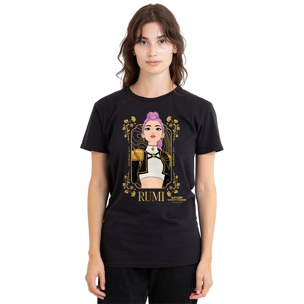 Kpop Demon Hunters Rumi Golden Frame Ladies T Shirt, Black, Medium