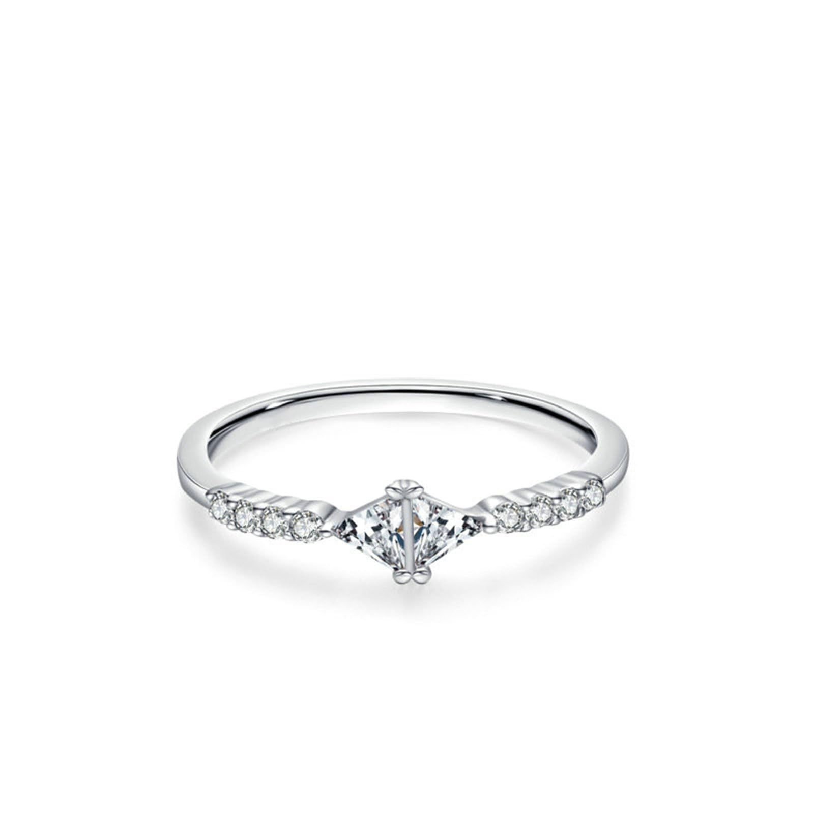 Bague Femme Or Blanc 9/14/18 carats, Anneau Empilable Incrusté de Moissanite Triangle, Bague Fine Or Véritable