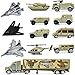 deAO Ensemble de Jouets de d’armée avec véhicules Militaires variés de l'armée, 12 pièces - Bombardier furtif, Char, hélicoptère, Jets et Plus!