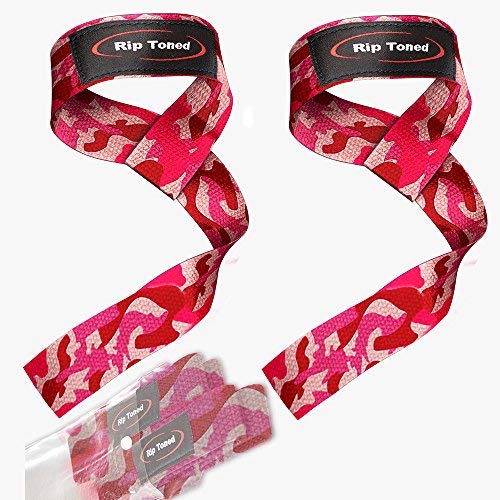 Rip Toned Lifting Straps (Pair) - Normal or Small Wrists - Cotton Padded - Weightlifting, Xfit, Bodybuilding, Strength Training, Powerlifting (Pink Camo)