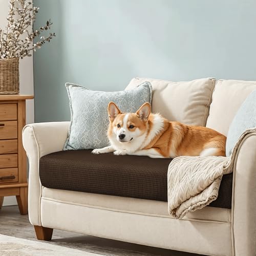 Image of CHUN YI Stretch Loveseat Couch Cushion Cover Suitable for 2 Settee, Sofa Seat Slipcover with Spandex Jacquard Fabric(Medium,Chocolate)