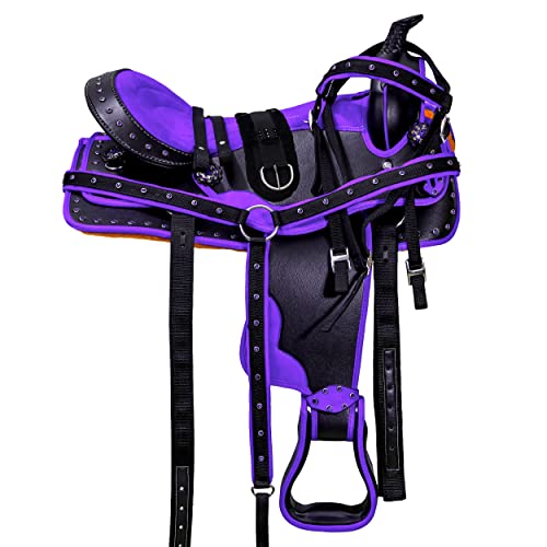 Supreme Saddlery Classic Quality Western Synthetic Comfort Barrel Racing Trail Tack Equestrian Horse Saddle All Accessories Included (12. Inches, Purple_02) #TOP1