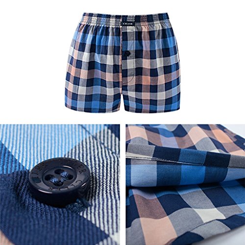 Boxershorts aus Baumwolle Herren, gewebte Boxershorts, Herren Stricken Boxer-Slips, Loose Fit Boxer Unterwäsche, Button-Fly-Muster Boxer (Farbe : Blue Brown, größe : XXXXL)