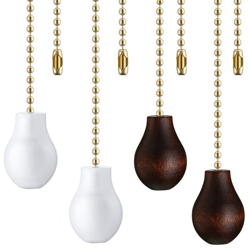Image of Ceiling Fan Chain Pulls Extenders Decorative Ornaments 12 Inches White Color Wooden Pendant Pull Chain Extension for Ceiling Light Lamp Fan Chain 4 Pcs (white and bronze) gold chain
