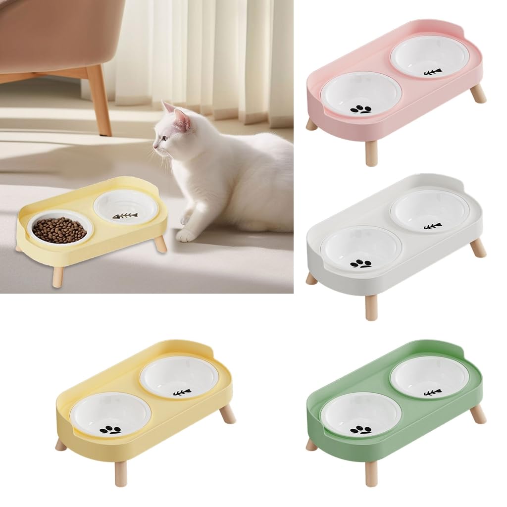 Ciotola doppia in ceramica per gatti e cani, separata, per cibo e acqua, per uso domestico