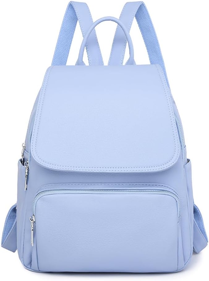 Backpack for Women Girls PU Leather Backpack Purse Ladies Flap Rucksack Casual Daypack Blue