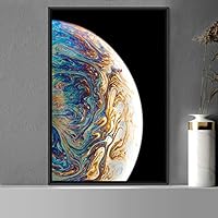 Framed Canvas Wall Art Planet Astronomy & Space Bedroom Colorful Contemporary Moon Multicolor Photography - 16x24 inches