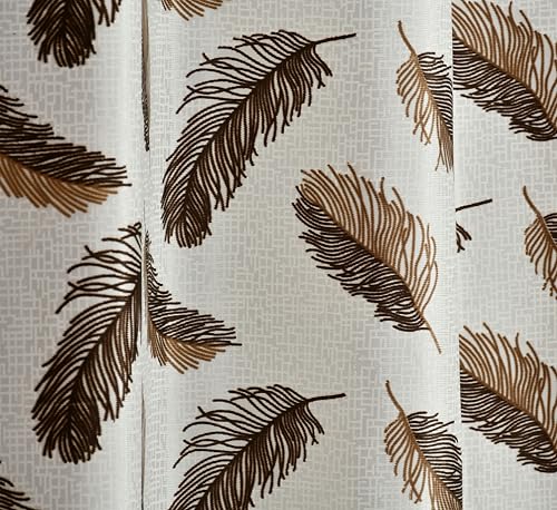 Image of Yarnis Feather Printed Light-Filtering Curtains 8 Feet Long for Door Living Room, Brown, Parda, 1 Piece
