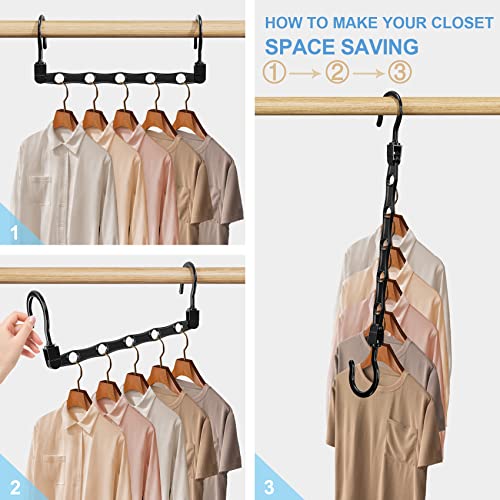 Image of 8 Pack Hangers Space Saving Magic Space Saver Storage Smart Plastic Clothes Hanger Organizer Closet Organizers and Storage for Closet Wardrobe Apartment College Dorm Room Essentials, Black